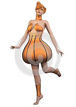 3D Girl in orange fantasy dress