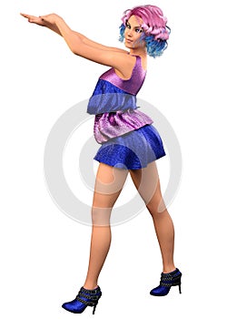 3D Girl in pink blue sequin dress