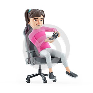 3d girl playing video game