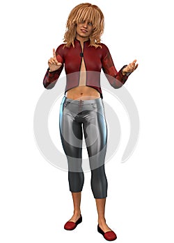 3D Girl in red blouse and leather pants