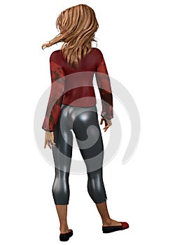 3D Girl in red blouse and leather pants