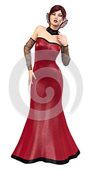 3D Girl in red glittering dress