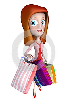 3D girl smiling with shopping bag