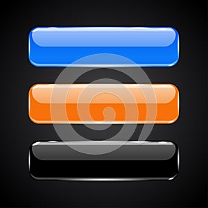 3d glass buttons. Blue, black and orange icons