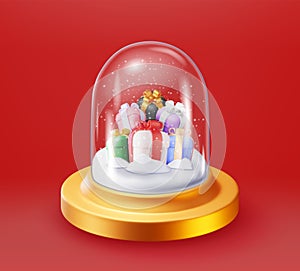 3D Glass Christmas Snow Globe with Gift Boxes