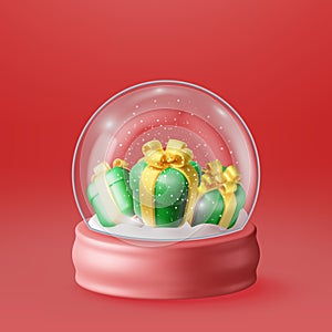 3D Glass Christmas Snow Globe with Gift Boxes