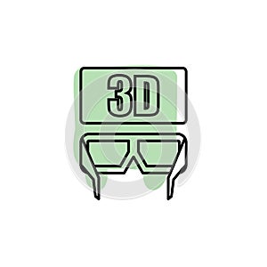 3d glasses, cinema with color shadow vector icon in movie, cinema, film, screen, flicks set