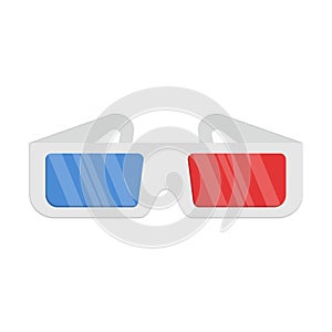 3D glasses isolated on white background. Cinema paper glasses in flat style. Red and blue glass for movies.