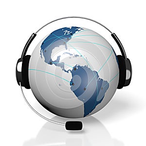 3D global call center - headset and connection concept