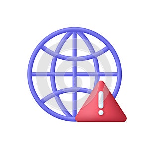 3D Global error icon. Internet connection failure. Website access denied