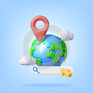 3d Globe or Earth, Search Bar and Location Pin