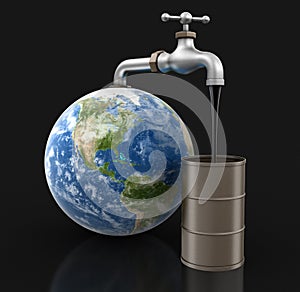 3d Globe and faucet with oil. Image with clipping path