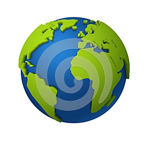3d globe. Round world map with green continents and blue oceans, america africa and europe, earth planet in space