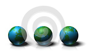 3D globe showing earth with continents, isolated on white background