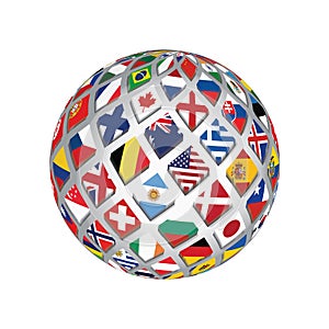 3D Globe World Countries Flag Style Symbol Background Illustration