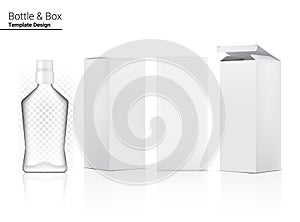 3D Glossy Transparent Bottle Mock up Realistic Cosmetic and 3 Dimensional Box for water mouth wash merchandise on White Background