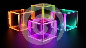 3d glow, bright shapes neon color fluid, futuristic design wallpaper holography illumination, dark technology energy