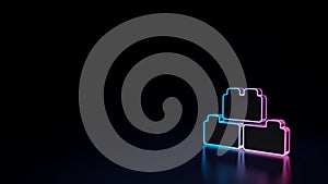 3d glowing neon symbol of symbol of blocks isolated on black background