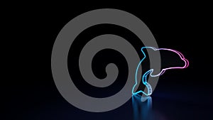 3d glowing neon symbol of symbol of dolphin isolated on black background