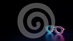 3d glowing neon symbol of symbol of glasses isolated on black background