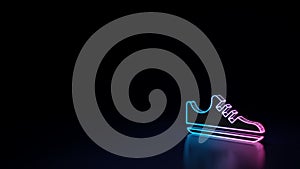 3d glowing neon symbol of symbol of sneaker shoe isolated on black background