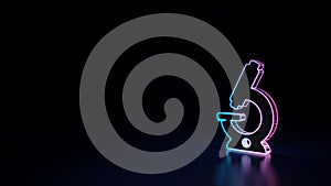 3d glowing neon symbol of symbol of vintage microscope isolated on black background