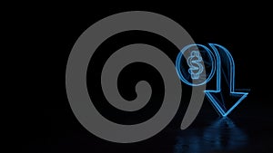 3d glowing wireframe symbol of symbol of devaluation isolated on black background