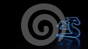 3d glowing wireframe symbol of symbol of dragon isolated on black background