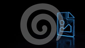 3d glowing wireframe symbol of symbol of file image isolated on black background