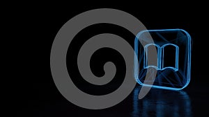 3d glowing wireframe symbol of symbol of iBook isolated on black background