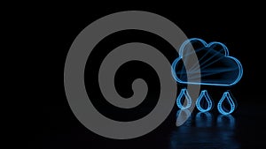 3d glowing wireframe symbol of symbol of rain cloud isolated on black background