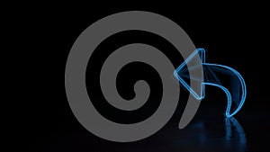3d glowing wireframe symbol of symbol of reply isolated on black background