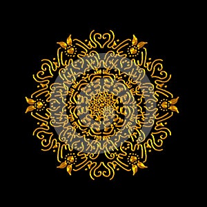 3D Gold Arabic manuscript calligraphy floral seamless mandala doodle illustration for Happy Mothers day card.