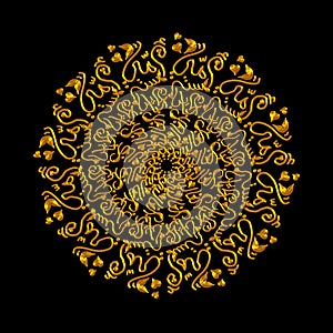 3D Gold Arabic manuscript calligraphy floral seamless mandala doodle illustration for Happy Mothers day card.