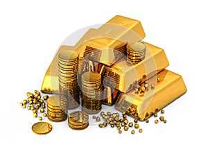 3d gold bars and coins