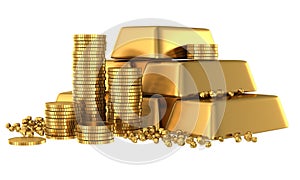 3d gold bars and coins photo