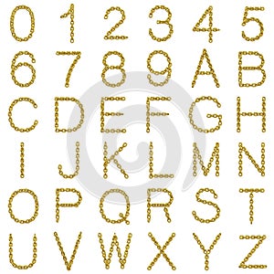 3d Gold chain font and numbers