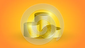 3D Gold Coin, Dollar Coin, Vector Coins with Dollar Signs