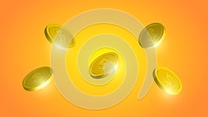 3D Gold Coin, Dollar Coin, Vector Coins with Dollar Signs
