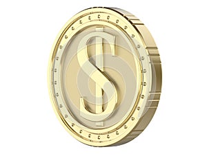 3d gold coin dollar, with a picture of a dollar pile. 3D render, isolated on white background.