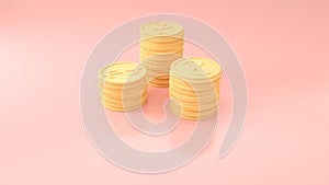 3D Gold Coins Stack on pink background, 3D coins icon for web banner, and mobile application icon.