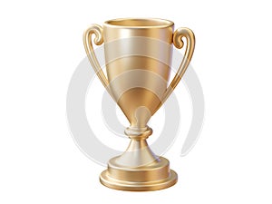 3d gold cup. Champion trophy, shiny golden cup, sport award isolated on white background. Winner prize, champions