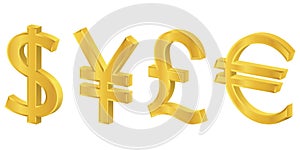 3D gold currency symbols