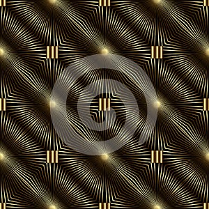 3d gold diagonal stripes seamless pattern. Textured ornamental vector background. Modern abstract striped ornament with lines,
