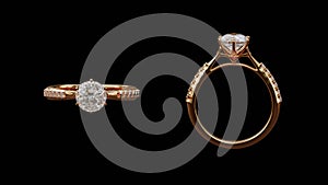 3D Gold diamond ring desig on isolated background, atmospheric concept in a jewelry store.