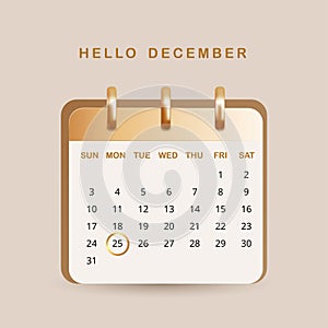 3d Gold elegant December calendar Christmas, holiday countdown template realistic render icon premium luxury New Year