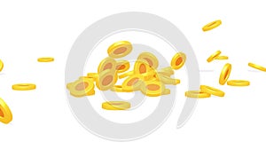 3d gold game coins falling on the floor.