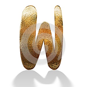 3d gold metal letter w with shadow isolated white background