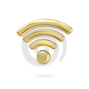 3d gold metal wireless signal icon. 3d wireless connection and sharing network on internet. Hotspot access point for digital and