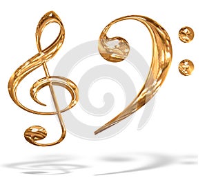 3D gold pattern musical key symbols isolated